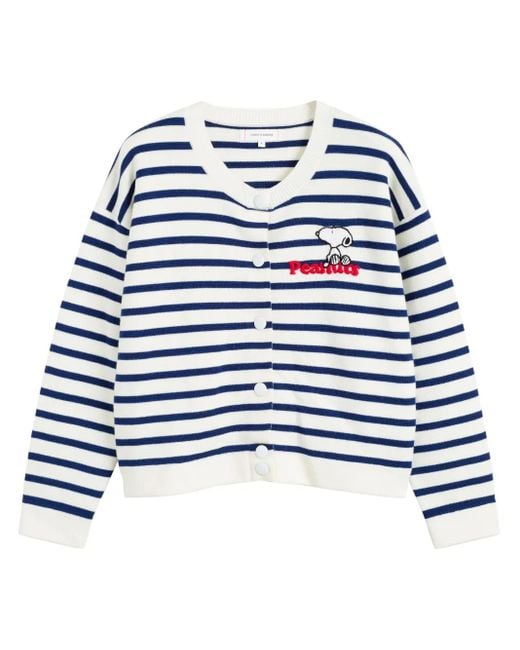 Chinti & Parker Blue X Peanuts Snoopy-Appliqué Cardigan