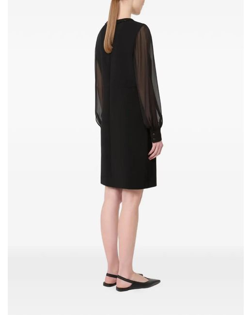 Max Mara Black Volto Beaded-Neck Sheer-Sleeve Dress