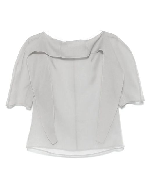 Amomento White Knotted-Collar Blouse