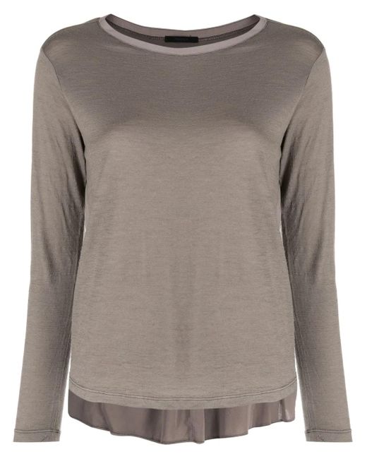 Transit Gray Pleat-Detail Round-Neck Top