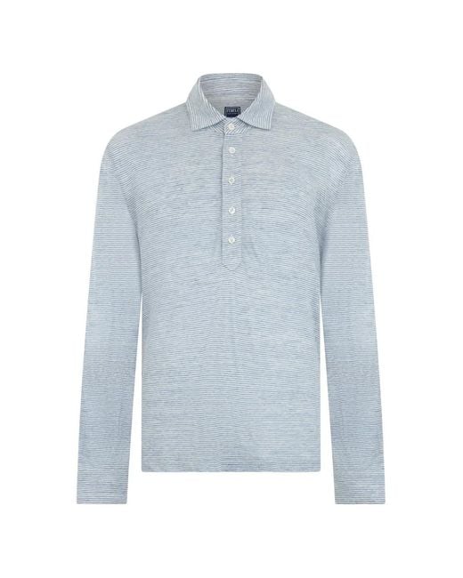 Fedeli Blue Striped Long-Sleeve Polo Shirt for men