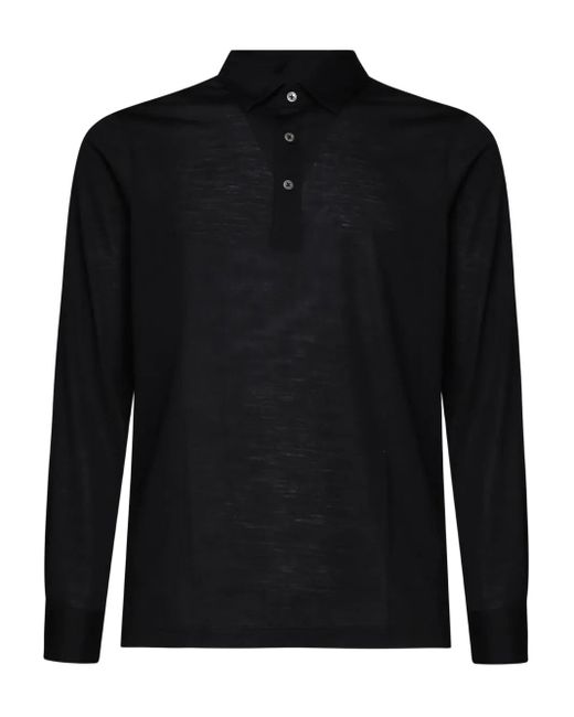Giuliano Galiano Black Long-Sleeved Polo Shirt for men
