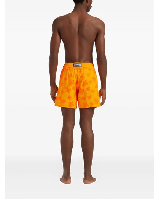 Vilebrequin Orange Turtle-Print Drawstring Swim Shorts for men