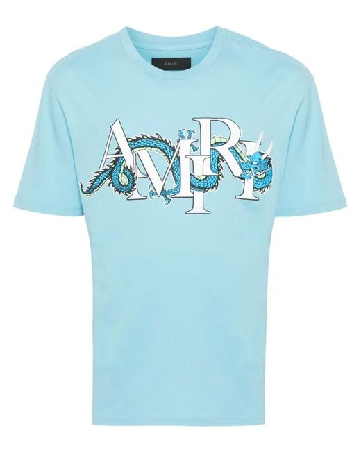 Amiri Blue Light T-Shirt With Dragon Logo Print for men