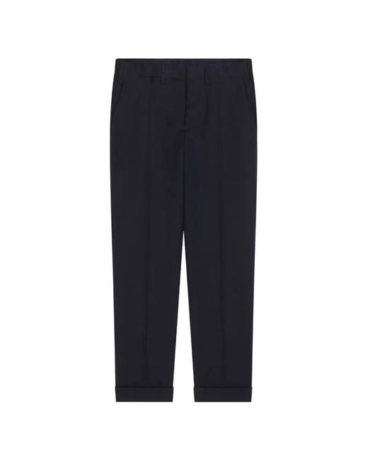 Dries Van Noten Blue Cuffed Cotton Wool Pants for men