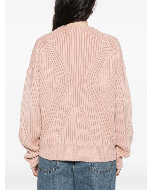 Bompard Pink Ribbed Crew-Neck Sweater