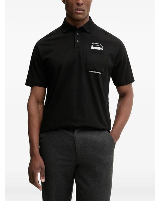 Karl Lagerfeld Black Pocket-Detail Polo Shirt for men