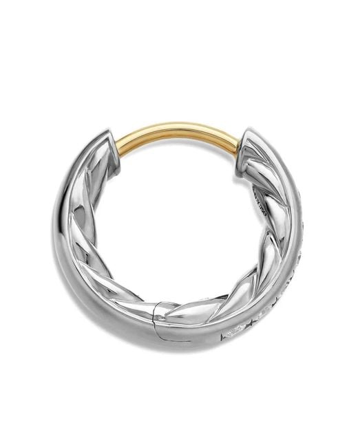 David Yurman White Sterling Sculpted Cable Diamond Huggie Hoop Earrings (13Mm)