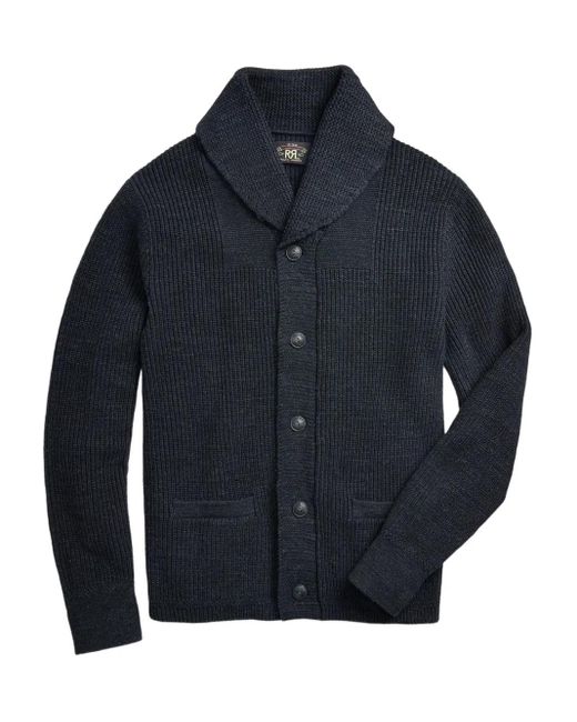 Cárdigan de algodón con cuello esmoquin RRL de hombre de color Blue