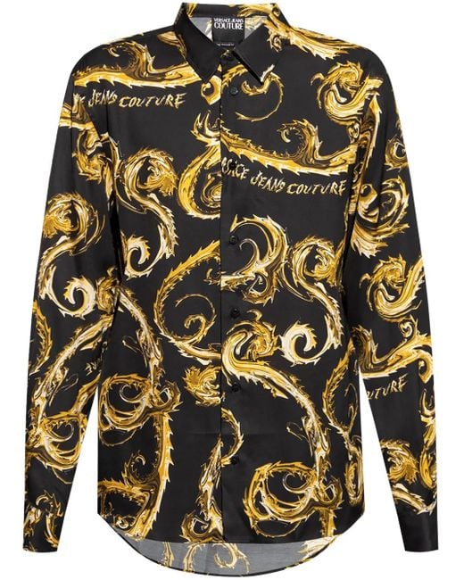 Camicia Con Stampa Watercolor Couture di Versace Jeans Couture in Gray da Uomo