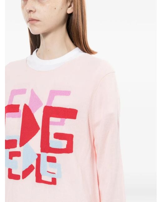 Comme des Garçons Pink Graphic Round Neck Jumper