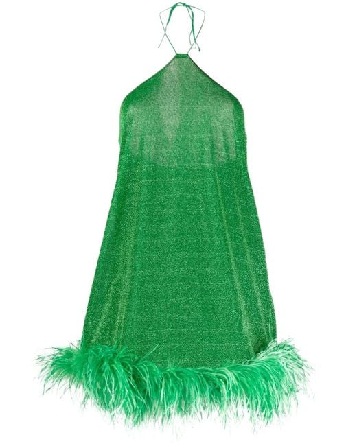 Oseree Green Lumiere Plumage Necklace Short Dress Clothing