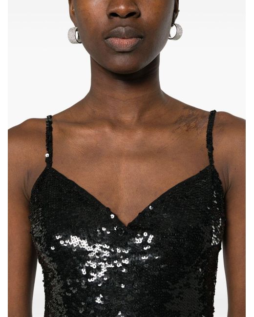 P.A.R.O.S.H. Black Sequin-embellished Cropped Top