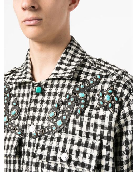 Roberto Cavalli Black Studded Gingham Wool-Blend Shirt for men
