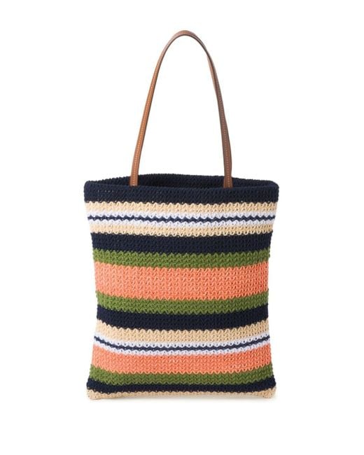 Miu Miu White Striped Crochet Tote Bag