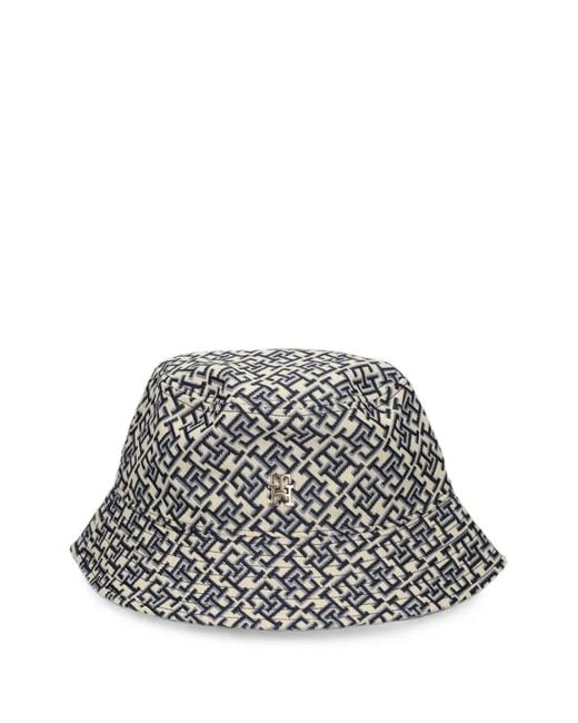 Tommy Hilfiger White Monogram-Jacquard Bucket Hat