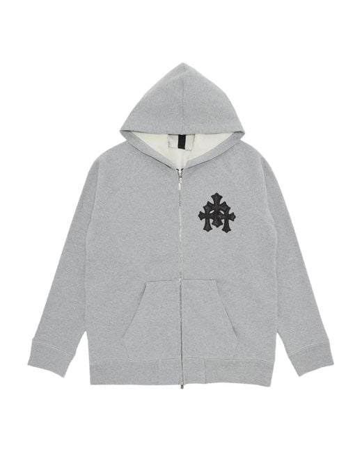 Chrome Hearts Gray Cross-Patch Zip-Up Hoodie for men