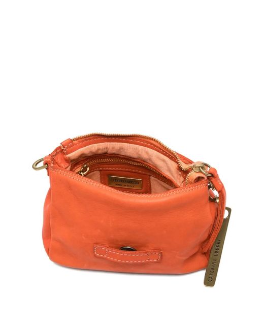 Caterina Lucchi Orange Small Maria Crackled-Effect Tote Bag