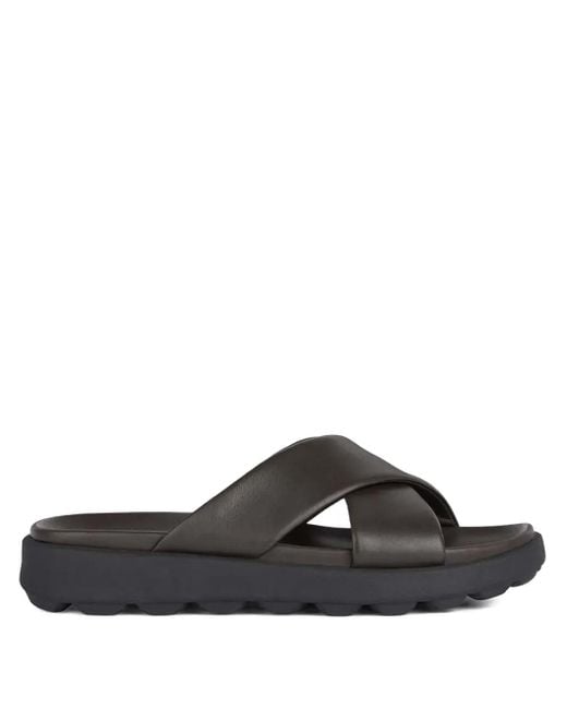 Geox Brown Leather Slides for men