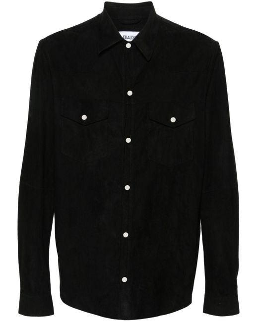Eraldo Black Classic-collar Suede Shirt for men