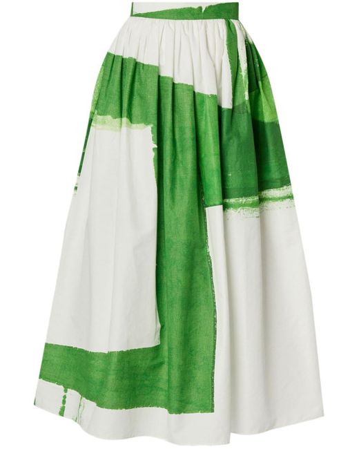Erdem Green Graphic-print Cotton Midi Skirt