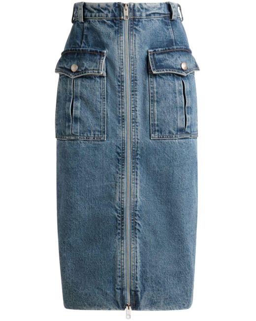 Bally Blue Zip-up Denim Midi Skirt
