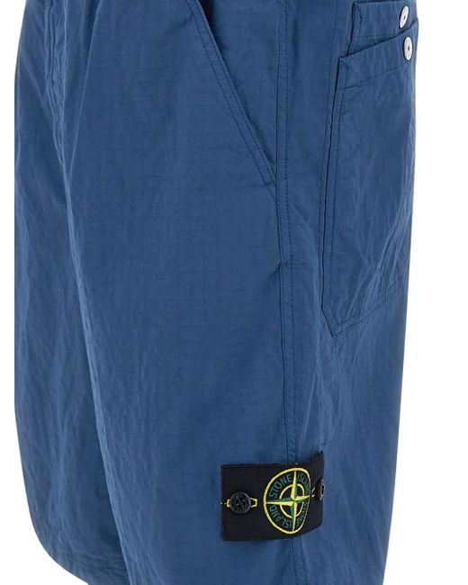 Stone Island Blue Logo-Patch Shorts for men