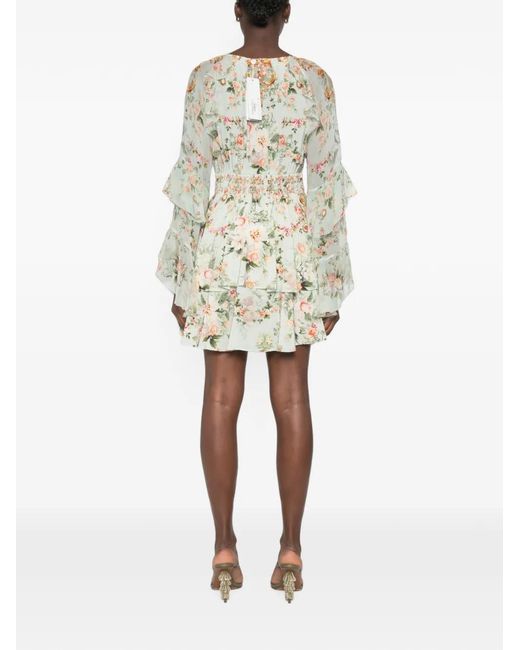 Camilla White Floral-Print Ruffled Mini Dress