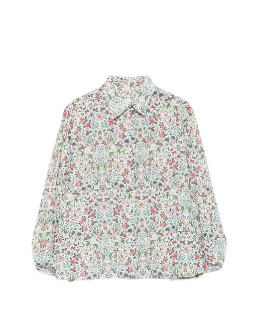 Xacus White Margot Floral-Print Long-Sleeve Shirt