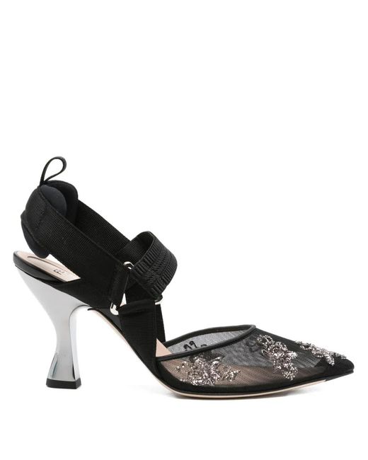 Fendi Black Colibrì Embellished Slingback Pumps