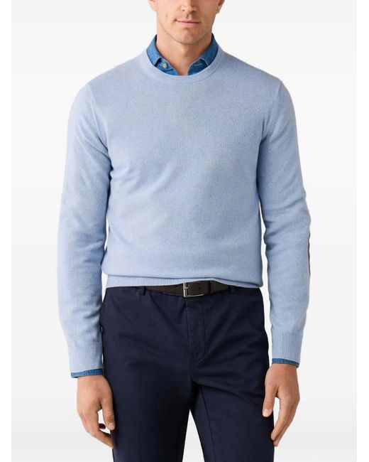 Hackett Blue Elbow-Patch V-Neck Knit for men