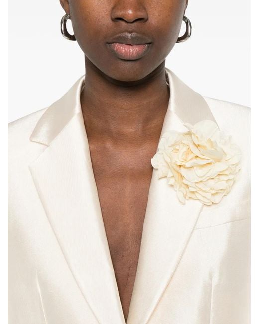 Sandro White Satin Jacket With Flower Detail