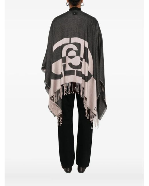 Poncho con flecos y logo Liu Jo de color Black