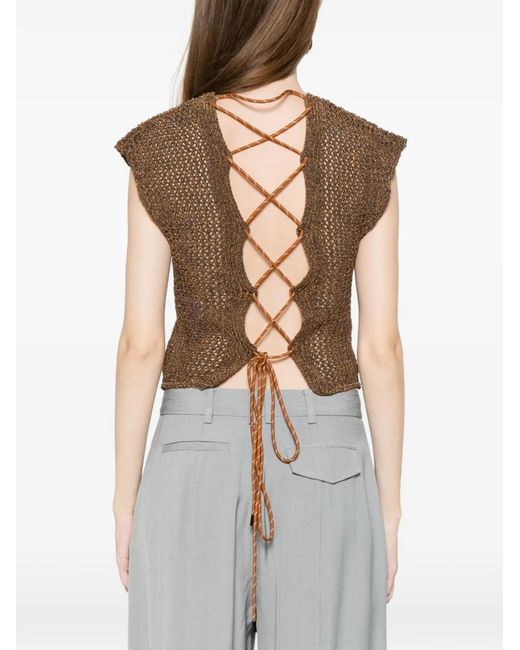Alpha Studio Brown Open-Knit Top