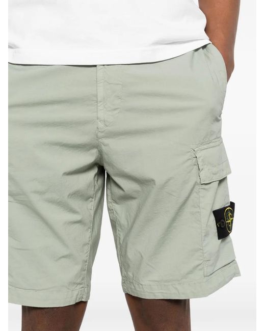 Stone Island White Compass-Patch Shorts for men