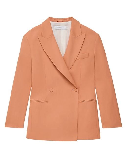 Another Tomorrow Orange Double-Breasted Peak-Lapel Blazer
