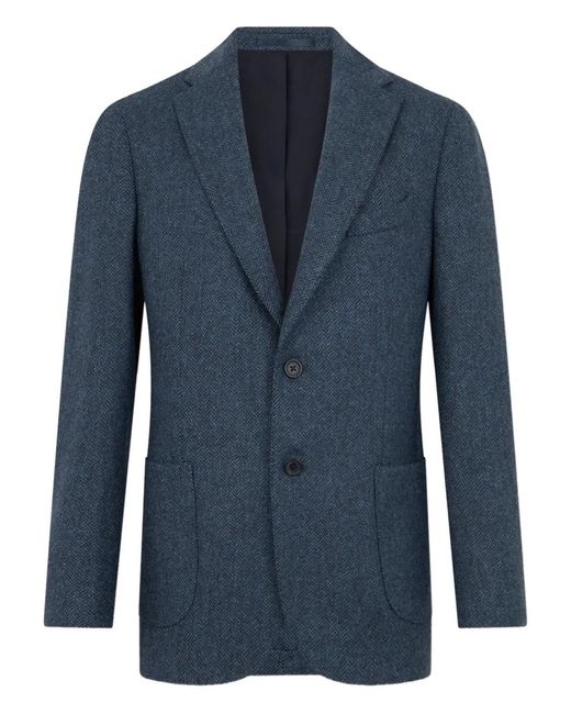 Brooks Brothers Blue Herringbone-Pattern Single-Breasted Blazer for men