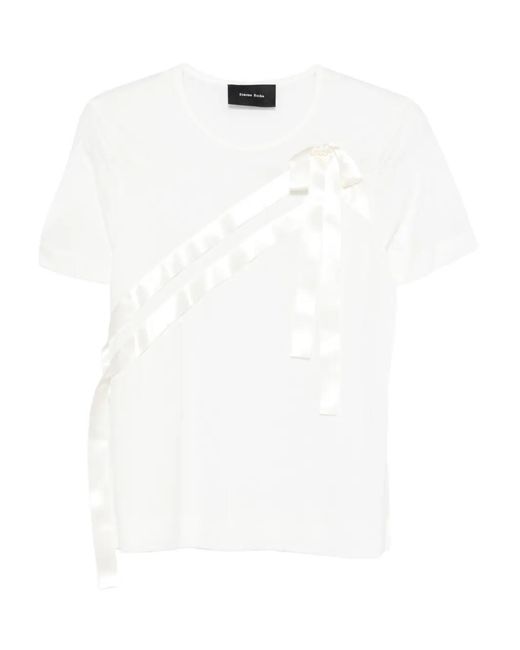 Simone Rocha White "Bow Sash" Easy T-Shirt