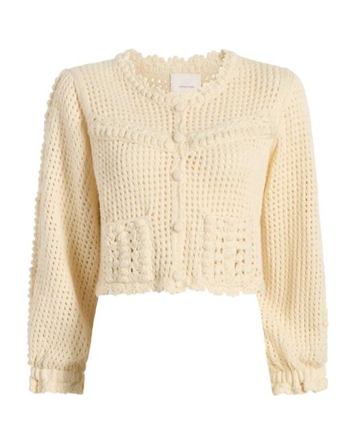 Cinq À Sept Natural Gehäkelter Cardigan mit Puffärmeln