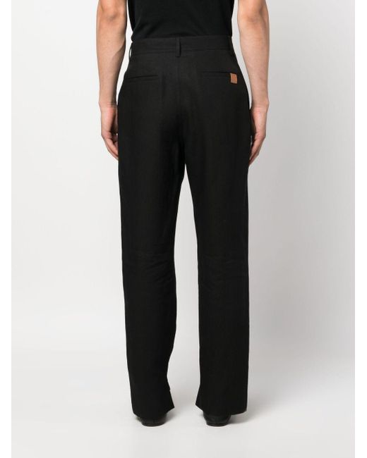 Loewe Black Pressed-crease Linen Tailored Trousers for men