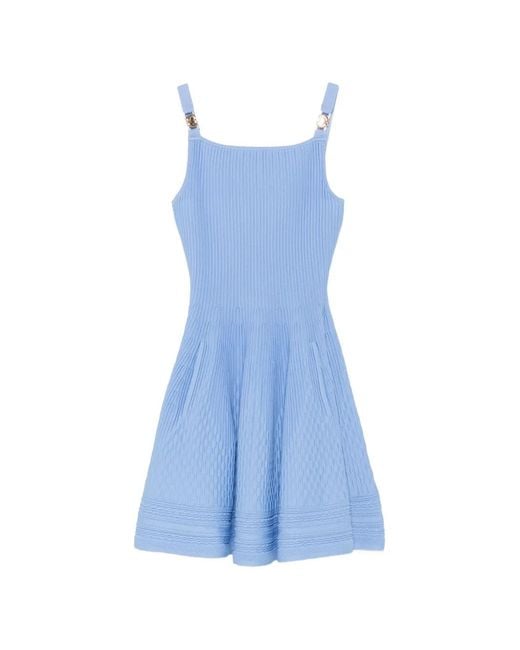 Maje Blue Ribbed-Knit Buckled-Strap Mini Dress