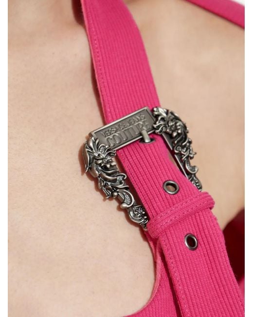 Versace Jeans Couture Pink Baroque-Buckle-Embellished Ribbed Midi Dress