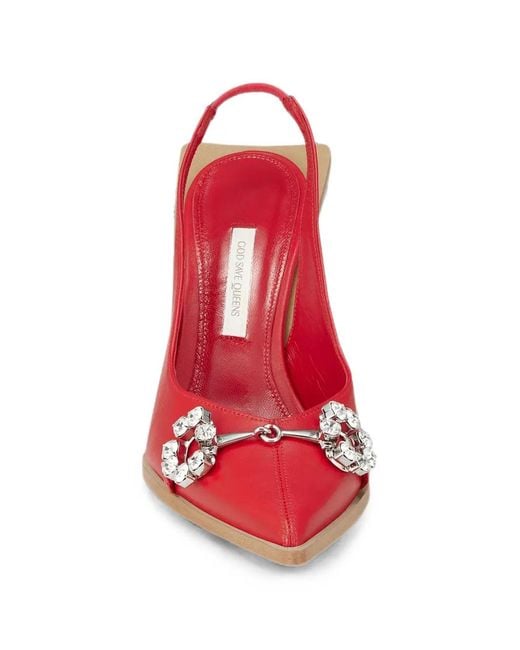 GOD SAVES QUEENS Red Crystal-Embellished Slingback Pumps