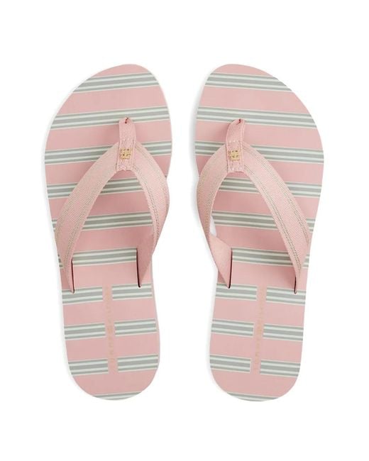 Tommy Hilfiger Pink Fine Cleat Striped Flip Flops