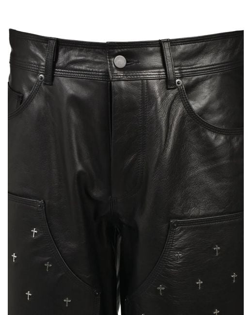 LAST NEST Gray Leather Double-Knee Shorts for men