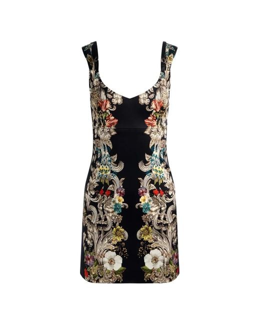 Alice + Olivia Black Renee Floral-Print Sleeveless Mini Dress