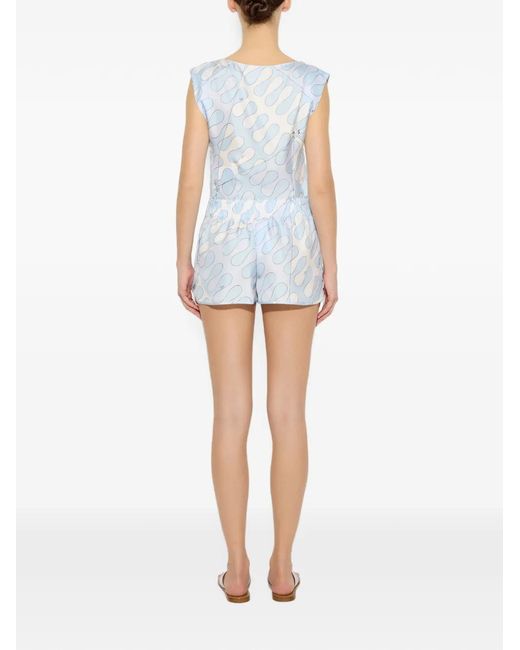 Emilio Pucci Blue Leocorno Print Silk Shorts