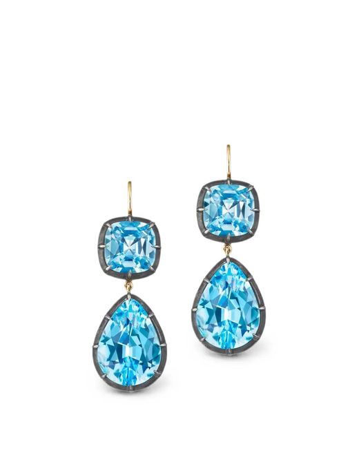 Fred Leighton Blue Topaz Collet Drop Earrings