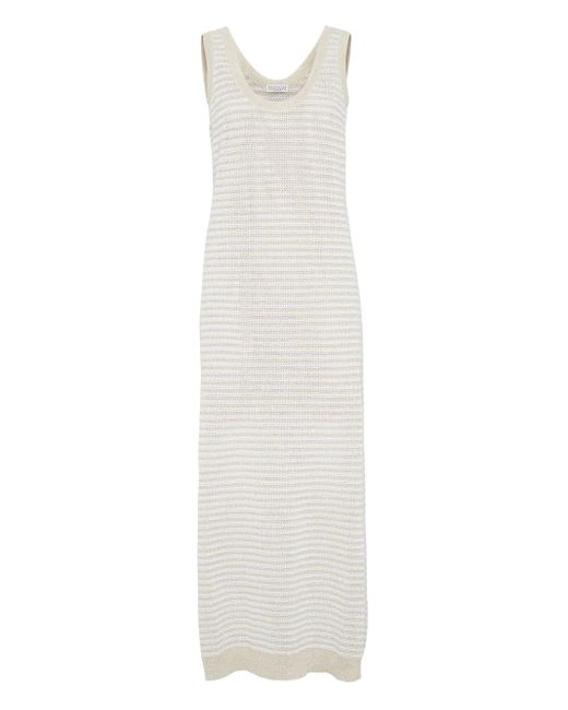 Brunello Cucinelli White Open-Knit Maxi Dress