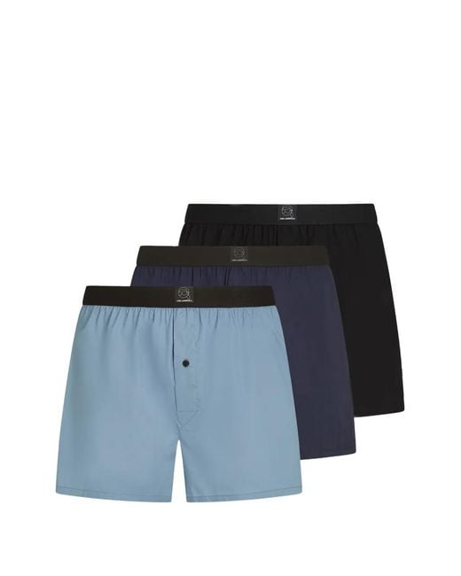 Karl Lagerfeld Blue Ikon Woven Boxers (Set Of Three) for men